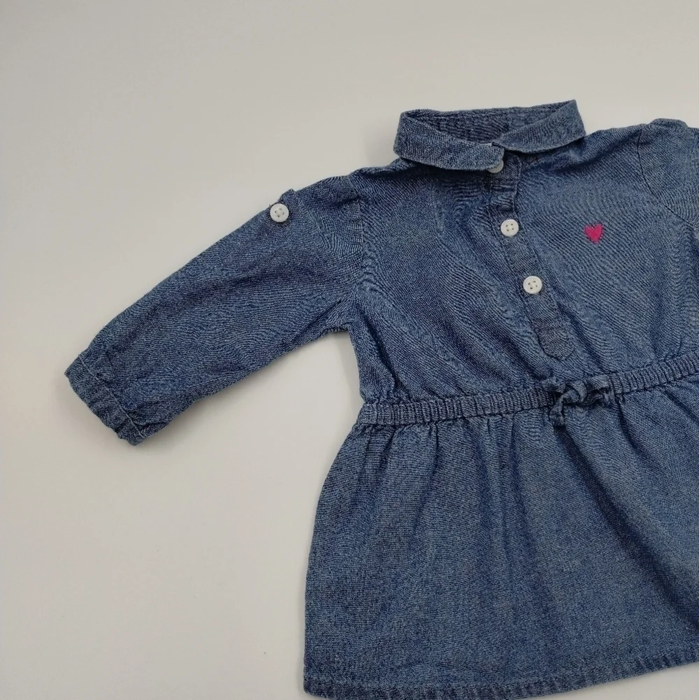 Carter's size 3 months baby chambray collared dress with tiny heart